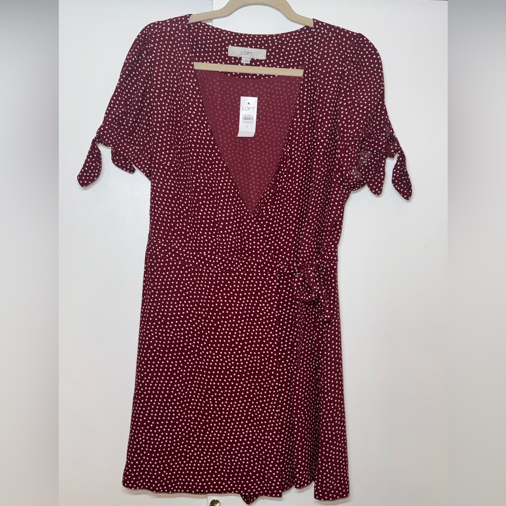 NWT LOFT Maroon‎ red  polka dots romper dress